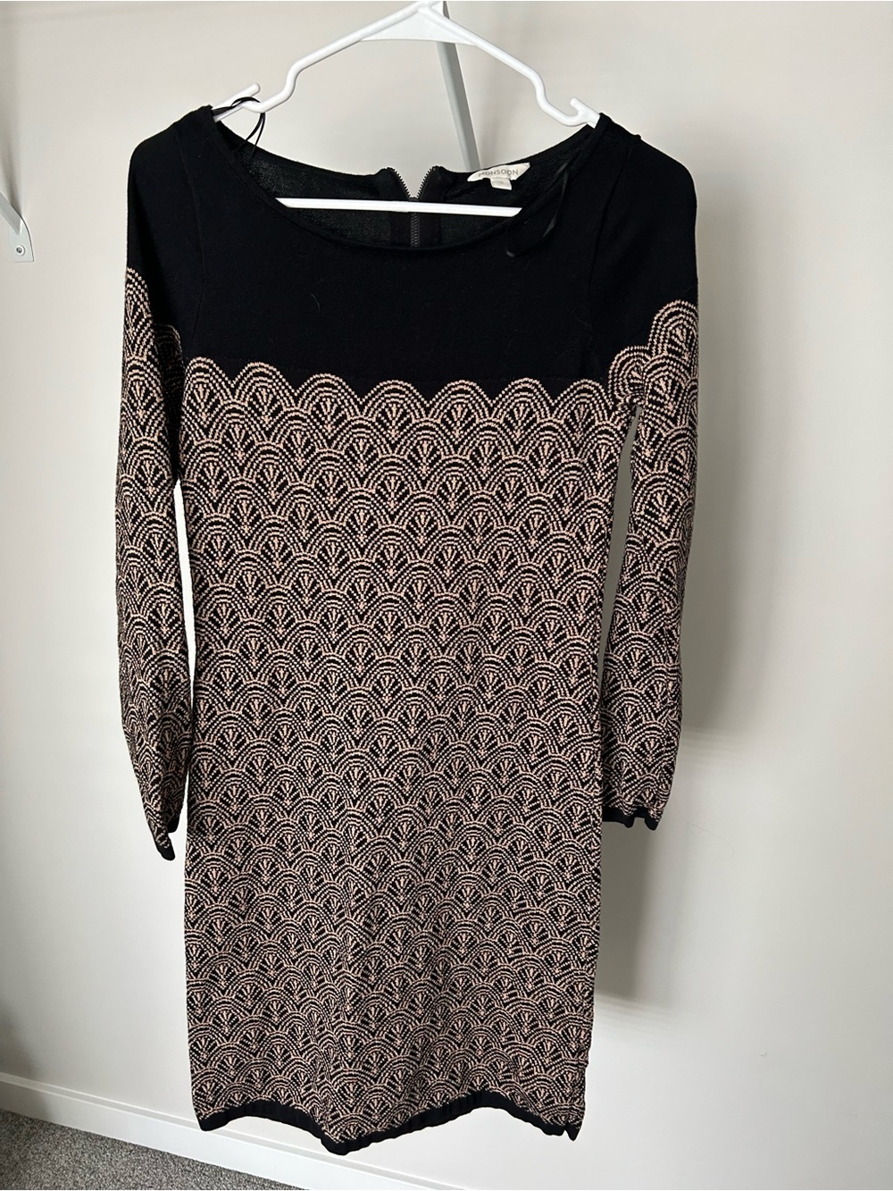 Monsoon Black and Tan Patterned Long-Sleeve Knit Dress